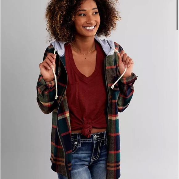 Buckle Tops - BKE| Buckle | Hooded Flannel Shirt with Gray Hood